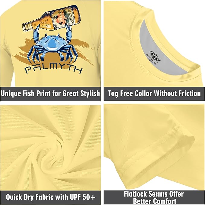 Palmyth Fishing Shirts for Men Long Sleeve UPF 50+ T Shirt Sun Protection | Quick Dry, Sun Protection, Myth-Cool Fabric, Fish Print, Moisture Wicking, Stretchy, Breathable, Fishing,Boating,Outdoor Wear