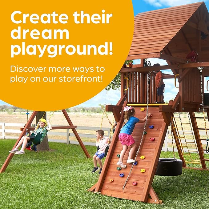 Jungle Gym Kingdom Swing for Outdoor Swing Set - Swing Seat Replacement Kit with Heavy Duty Chains - Backyard Swingset Playground Accessories for Kids - Red, 1 Pack
