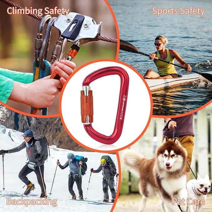 NewDoar 28KN UIAA & CE Certified Auto Climbing Carabiner Professional Heavy Duty Caribeaner for Rappelling D-Shaped