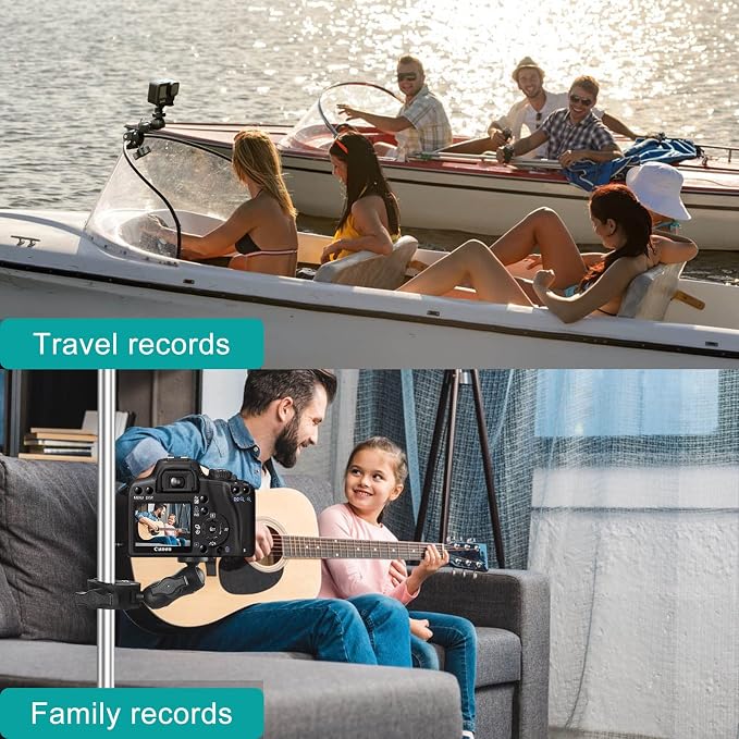 Super Double Clamp Camera Mount Chair Umbrella Clamp, with 360° Magic Arm Double Ball Head Adapter for Umbrella, Pole, Strollers, Motorcycle, Photo Studio Light Stand, Photo Boom Stand