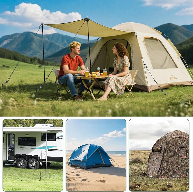 Tinnmao 8-Pack 17.7" Tent Stakes Heavy Duty, with 8" Ratchet Tie Down Straps (1/8" φ) Kit for High Wind, 8mm Solid Steel Spiral Ground Anchors Screw in for Tarp | Canopy | Sand Beach Camping Tent