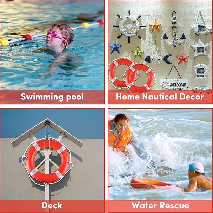 Life Ring for Boating Safety - 23" and 28" Boat Safety Throw Rings with Reflective Strip and Grab Lines