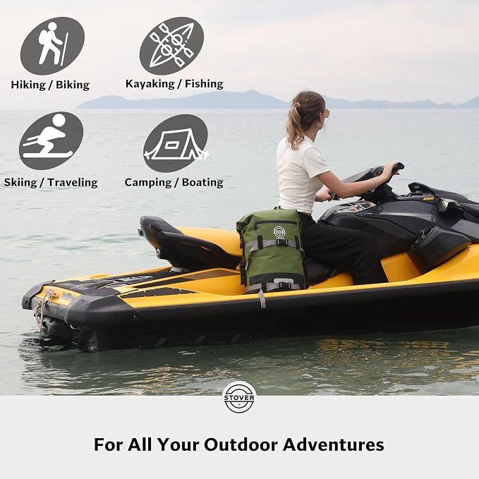 STOVER 30L Waterproof Dry Backpack & Phone Case - X-Large Floating Dry Bag for Kayaking, Travel, Hiking, Fishing, Camping, Motorcycles & Beach, Heavy-Duty Roll Top Men/Women (Green)