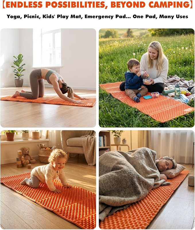Camping Foam Sleeping Pad Lightweight Closed Cell Folding Camping Mat Moisture-Proof Camping Mattress Portable for Outdoor Hiking Mountaineering Blue