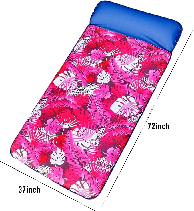FindUWill Oversized Pool Float Lounge, 72" X 37" Extra Large Fabric-Covered Pool Floats for Adults, Inflatable Contour Lounger with Headrest Ultra-Comfort Cooling Pool Raft (XL, Monstera)