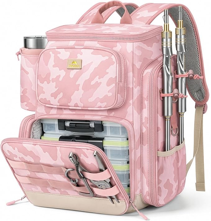 MATEIN Pro Fishing Backpack with 4 Tackle Boxes, 3600 Tackle Box Backpack | Fishing Bag with Rod Holder, Tackle Backpack with Large Side Gear Storage & Insulated Cooler Compartment, Fishing Gifts