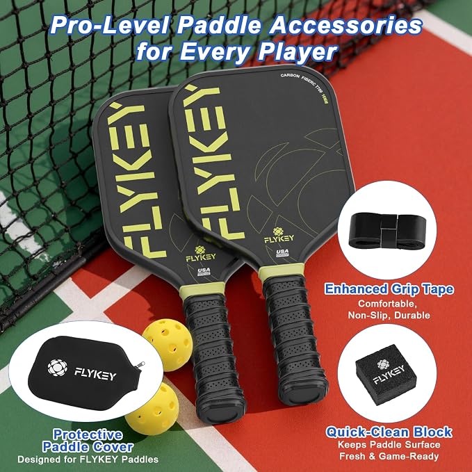 FLYKEY Pickleball Paddles, T700 Carbon Fiber Pickleball Paddle with a 16mm Shark Power Polymer Core, USAPA Approved Pickle Ball Paddle, Strong Spin and Power Surface,Strong Shock Absorption