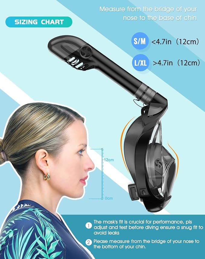 Full Face Snorkel Mask for Adults, 180° Panoramic Anti-Fog Snorkeling Gear with Dry Top System & Camera Mount, Foldable Anti-Leak Design for Travel, Swimming & Ocean Snorkeling