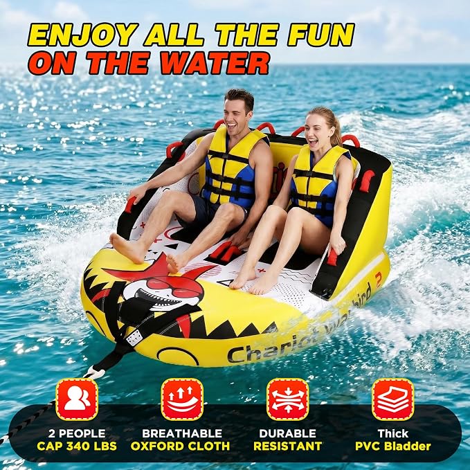 Towable Tube for Boating, 1–2 Person Inflatable Towable Tube with Quick Connect, Heavy Duty 840D Nylon Water Tube for Lake & Water Sports