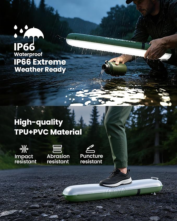2 Pack 24" Inflatable Solar Camping Lantern, Magnetic LED Tube Light with USB-C 4000mAh Phone Charger,IP66 Waterproof TPU Tent Light for Hurricane Emergency, Backpacking & Off-Grid Survival