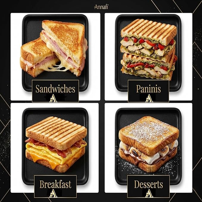 AnNafi® Sandwich Maker | Sandwich Press Grill For Gas Stove | Non Stick Hand Toaster Pan For Hot & Crisp Grilled Cheese Sandwiches & Cubano | Easy to Use Cast Iron Flying Saucer For Outside Campfire