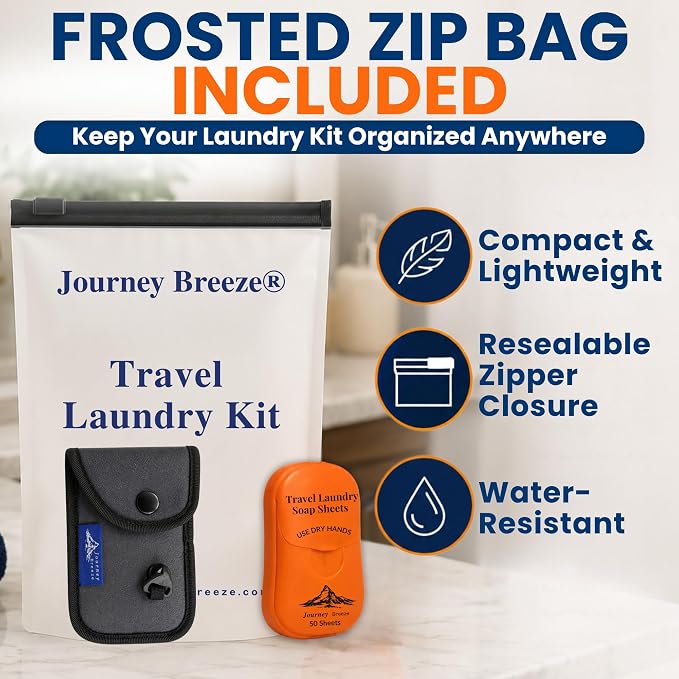 Travel Laundry Detergent Sheets and Travel Clothesline – Laundry Detergent Sheets 50-Count + Portable Clothesline for Hotels, Cruises & Camping, Compact Sink Laundry Set for Trips & Small Spaces