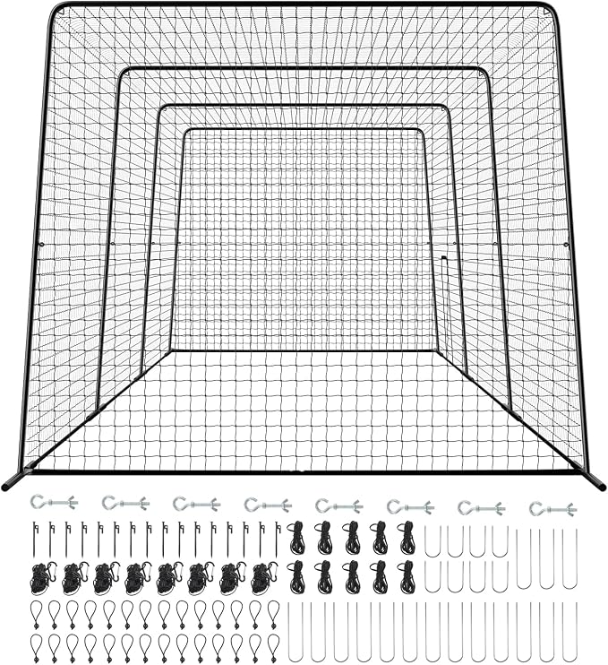 VEVOR Baseball Batting Cage,Professional Softball Baseball Batting Hitting Training Net,Heavy Duty Enclosed PE Practice Portable Pitching Cage Net&Carry Bag,for Backyard,Field,Indoor&Outdoor