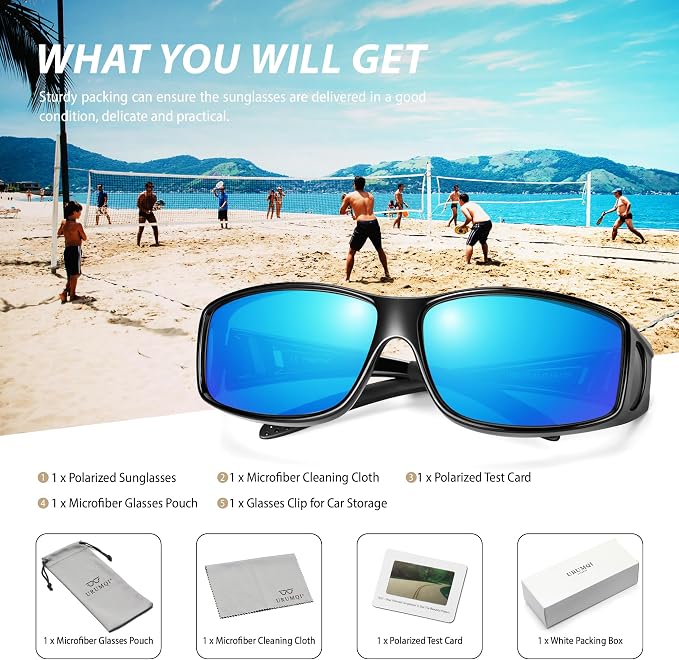 URUMQI Polarized Sunglasses Fit Over Glasses for Men Women, Wraparound Sun Glasses UV400 Protection for Driving Fishing