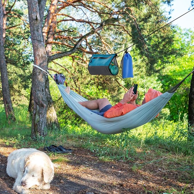 Hammock Ridgeline Organizer Hammock Storage Bag with Cord Hanging Dangling Pouch for Water Bottles Phone Flashlight Sunglasses Wallet Camping Backpacking Travel Hiking Climbing Accessories