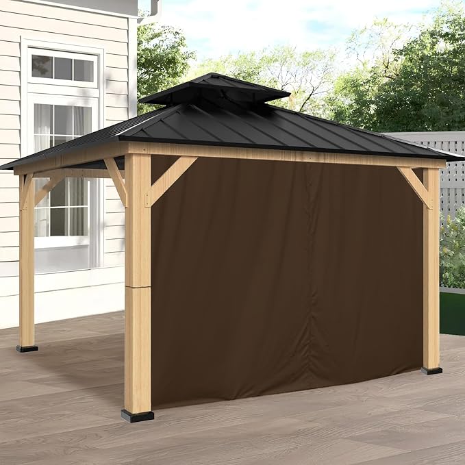 Coastshade Gazebo Pergola Canopy Panel Sidewalls Replacement 12ft Gazebo Pergola Privacy Panels Sidewall for Gazebos with 14Curtain Rings &14Rail Hooks, Brown