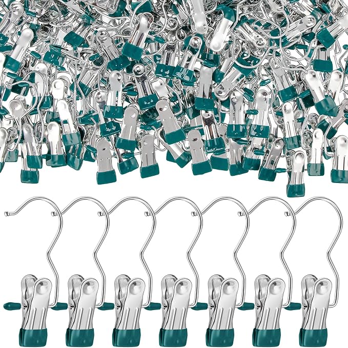 Yinder 150 Pcs Boot Hangers Clips Laundry Hooks Hanging Stainless Steel Clothes Pins Portable Clip Hangers for Closet Travel Socks Pants Handbags Hats Towels (Blackish Green)