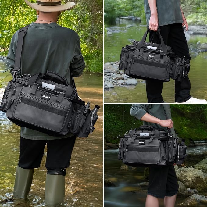 Goture Fishing Tackle Bag with 4PCS 3600 Tackle Boxes | 600D Water-Resistant, Rod Straps, Detachable Bottle Pouch,Waterproof Bottom, Freshwater & Saltwater Gear Storage Fishing Bag