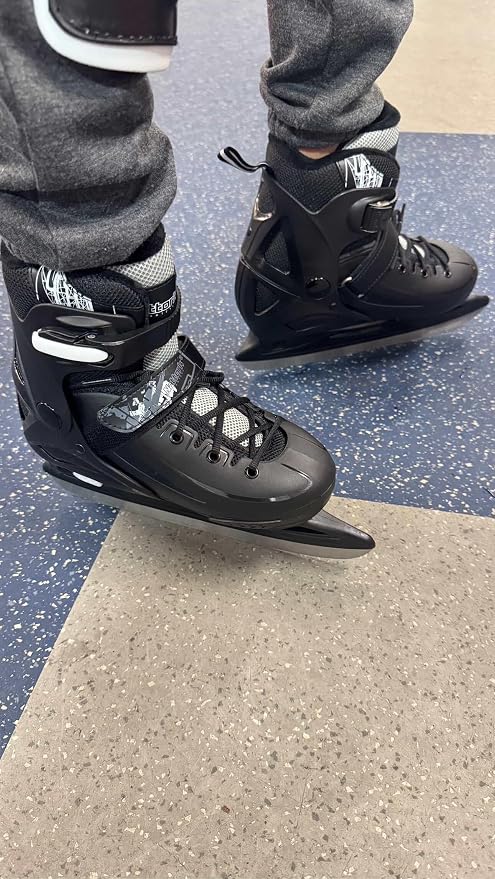 Nattork Ice Skates 4 Sizes Adjustable for Kids Boys Girls, Fun Beginner Ice Skating for Outdoor, Soft and Comfortable Hard Protection for Children Youths Teen