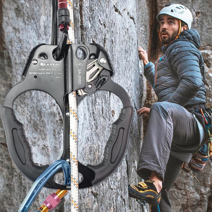 UIAA & CE Certified Climbing Rappelling Equip Hand Ascender Left Right Hand for 8-13mm Rope 4kN