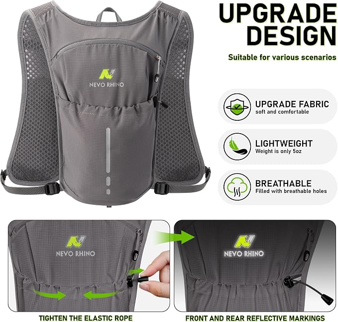 N NEVO RHINO Running Vest, Hydration Vest Pack, Lightweight Hydration Backpack with 1.5L Water Bladder for Hiking, Trail,Cycling,Bike,Marathons for Women Men