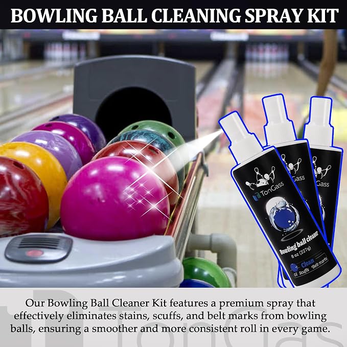 TonGass (3+3 Pack Bowling Ball Cleaner Spray Kit with Bowling Towel (Multicolor), Portable Bowlings Cleaner Set Accessories, Oil Scuff Mark Cleaners, Restores Tack and Prolongs Lifespan of Balls