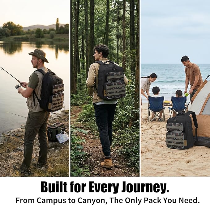 35L Tactical Fishing Backpack, Waterproof Tackle Backpack with 2 Rod Holders and 50+UV Protection Arm Sleeves,2LB Lightweight Fishing Bag, Daypack for Hiking, Hunting, Camping