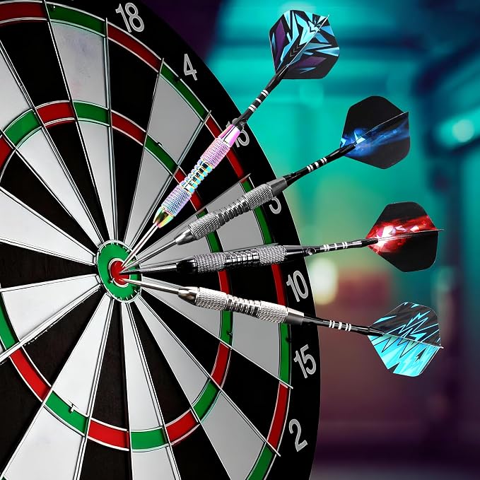 WINSDART Steel Tip Darts 12 Pack Set with Nonslip Iron Barrel Aluminum Dart Shafts and Flights Darts Sharpener an Gift Box