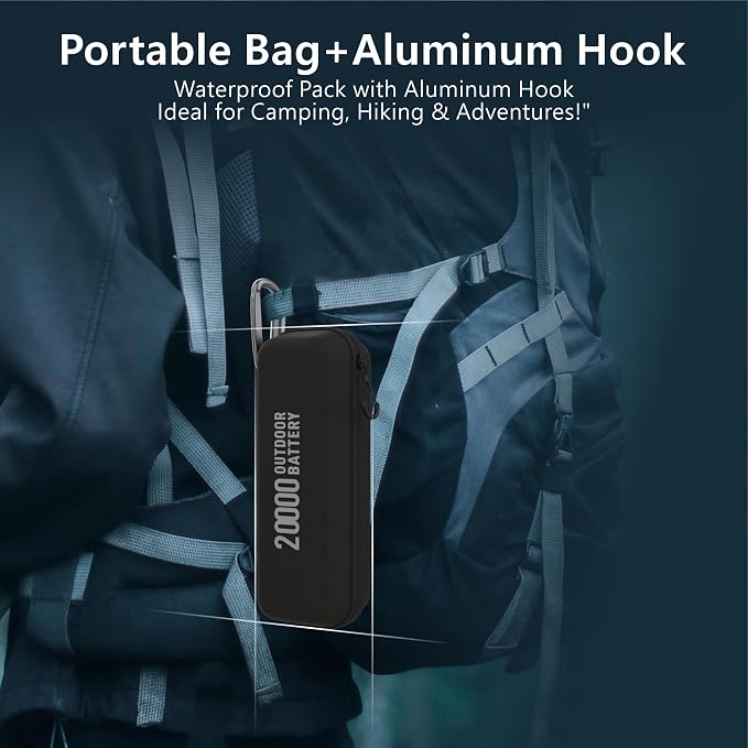 20,000mAh Rugged Power Bank with Fast Charge USB-C PD, IP68 Waterproof Shockproof, Includes 420lm Bright Camping Lantern, Tactical Outdoor Charger for Hiking Camping Survival Emergency(Black)