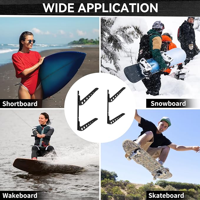 2 Board Surf Rack Wall Mount for Surfboard, Wakeboard, Snowboard Storage Adjustable Wall Hangers Boards Display Black
