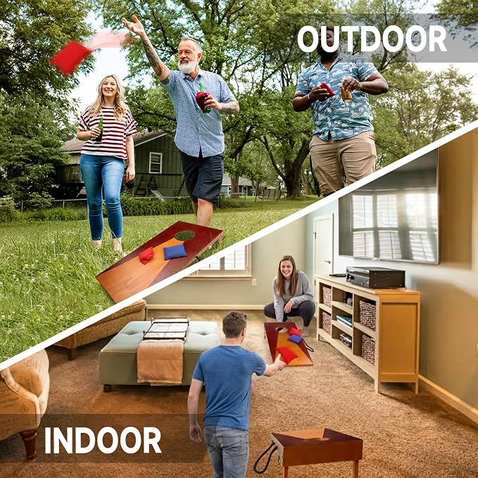GSE Games & Sports Expert Portable Cornhole Board Set 1x2 ft, Solid Wood Frame with Plywood Board, Indoor & Outdoor Bean Bag Toss Game for Office, Home, Backyard, Beach, Camping, Tailgate, Travel