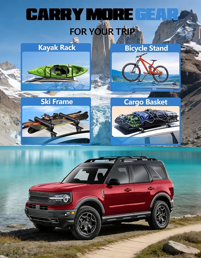 FengYu Roof Rack Cross Bars Compatible with Ford Bronco Sport on Road Base & Bigbend 2021-2026 & Outer Banks 2021, Aluminum Crossbars Rails Rooftop Cargo Racks Luggage Ski Bike Snowboard Carrier