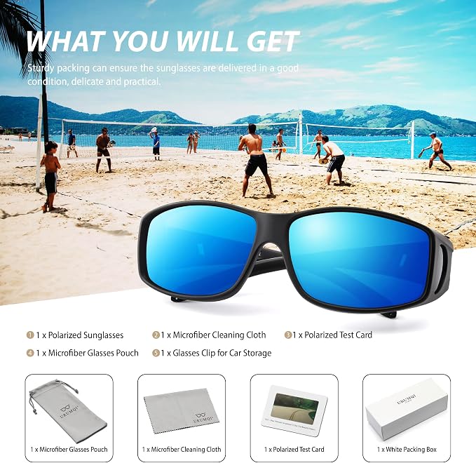 URUMQI Polarized Sunglasses Fit Over Glasses for Men Women, Wraparound Sun Glasses UV400 Protection for Driving Fishing