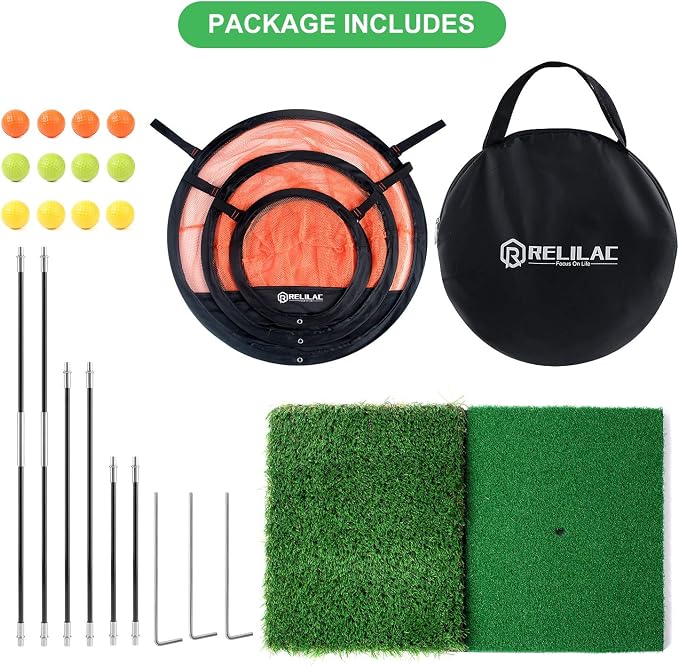 RELILAC Pop Up Golf Chipping Practice Net Set - Indoor/Outdoor Golfing Target Accessories for Golf Practice - Improve Your Short Game - Gifts for Men, Dad, Mom, Husband, Women, Kid, Golfers