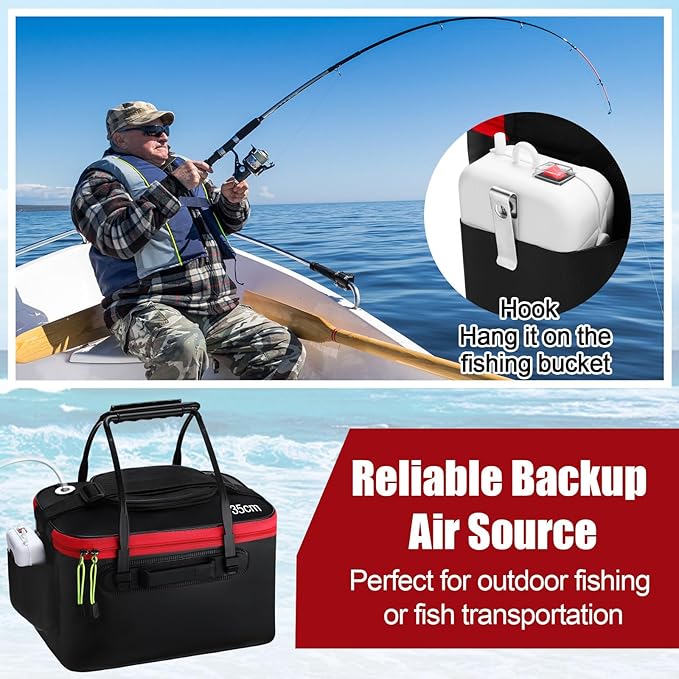 2 Pcs Fishing Bucket and Live Bait Aerator, Foldable Multi Functional Live Bucket Portable Quiet Aerator Outdoor Camping Fishing EVA Bag