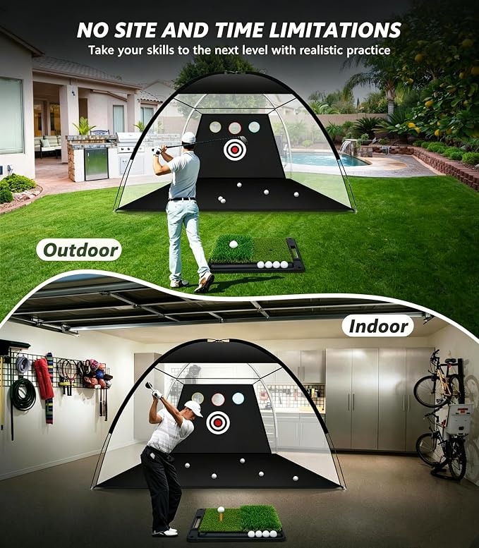 Golf Net: 10x7FT Practice Net with Mat – for Chipping, Swing & Driving Practice –Golf Nets for Backyard, Indoor & Outdoor Use – Ideal Gifts for Men, Women, Dad, Husband, Golfers