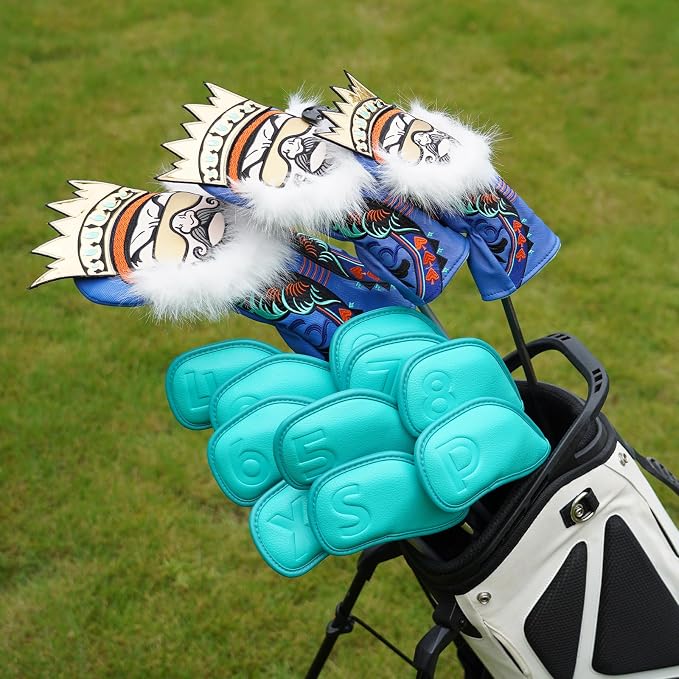 Craftsman Golf Embossed No. Black Cyan Golf Club Iron Headcovers Set for Ping Callaway Mizuno Taylomade Etc.