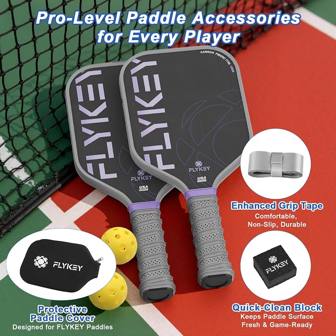 FLYKEY Pickleball Paddles, T700 Carbon Fiber Pickleball Paddle with a 16mm Shark Power Polymer Core, USAPA Approved Pickle Ball Paddle, Strong Spin and Power Surface,Strong Shock Absorption