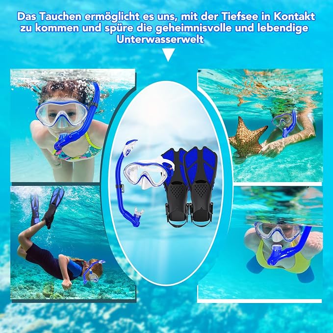 Snorkeling Gear for Kids with Foldable Silicone Full Dry Snorkel, Kids Snorkel Set Anti Leak Youth Junior Snorkeling Package Diving Mask Soft Tube with Mesh Bag Scuba Swimming Goggles