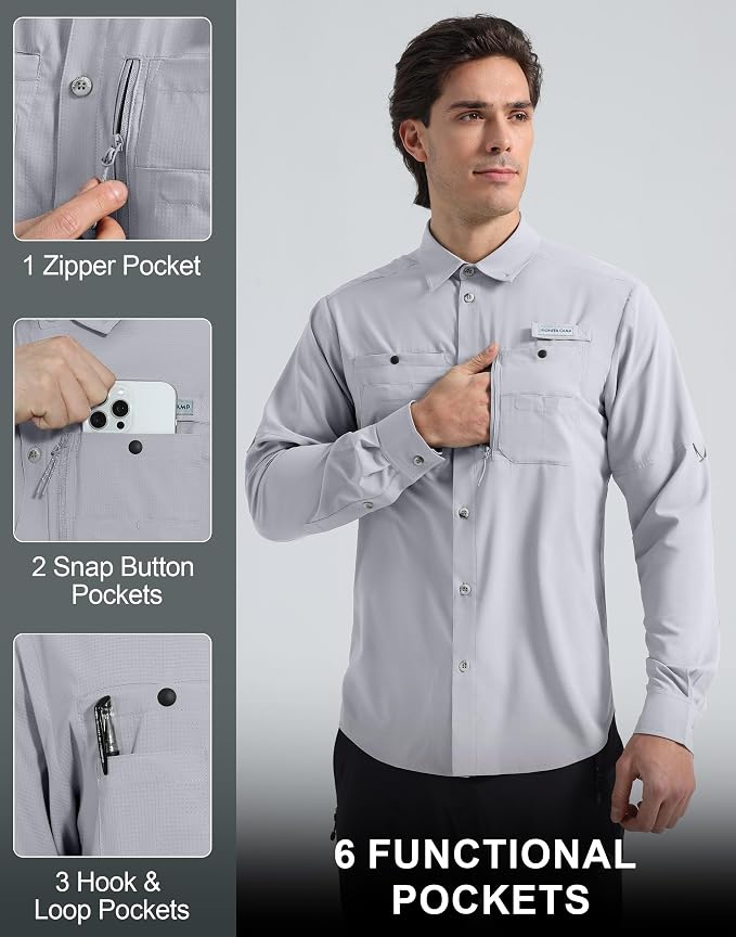 Pioneer Camp Men's Sun Protection Fishing Shirts UPF50+ Long Sleeve UV Quick Dry Cooling Shirts for Travel Camping Hiking