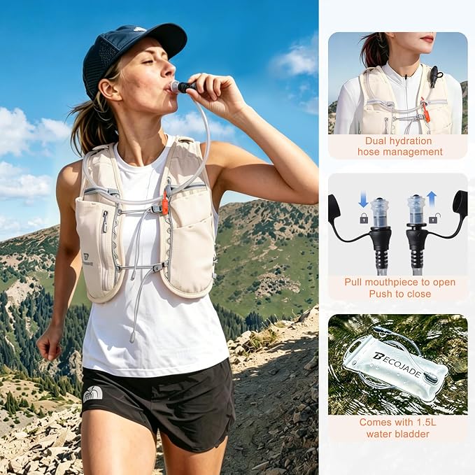 BECOJADDE 5L Running Vest for Women, Hydration Backpack Lightweight & Breathable for Trail Running, Marathon, Hiking, Cycling