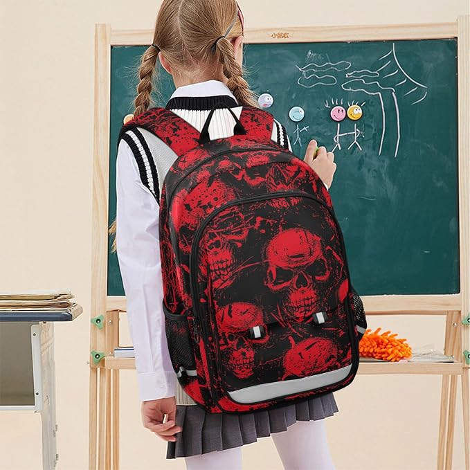 Fisyme Red Skull School Backpack Laptop Backpack Bags Bookbag Travel Casual Computer Notebooks Daypack