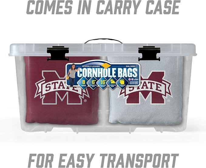 YouTheFan Officially-Licensed NCAA Set of 8 Cornhole Bags - All Weather Dual Sided Slide & Stop - Regulation Size with Carry case