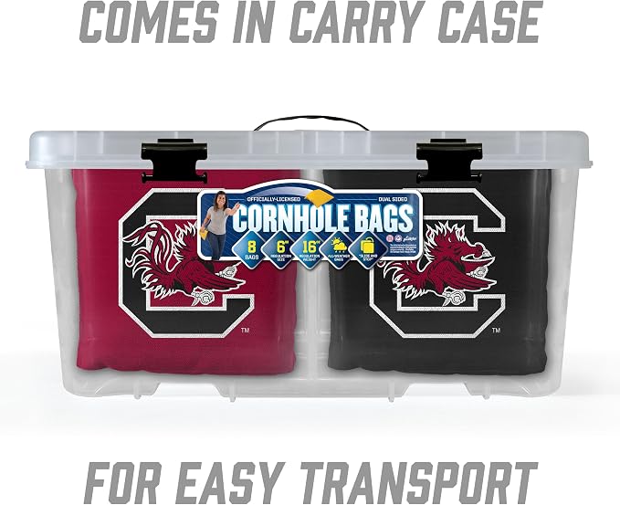 YouTheFan Officially-Licensed NCAA Set of 8 Cornhole Bags - All Weather Dual Sided Slide & Stop - Regulation Size with Carry case