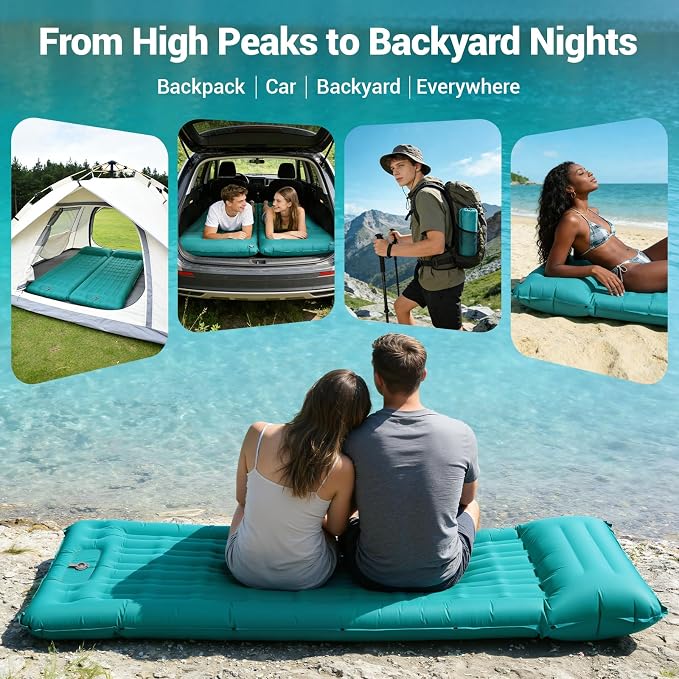Camping Sleeping Pad, 4.7 Inch Thick Inflatable Sleeping Mat with 8 Inch Pillow, Built-in Foot Pump, Ultralight Compact Self Inflating Sleeping Pad for Backpacking Hiking Travel Tent