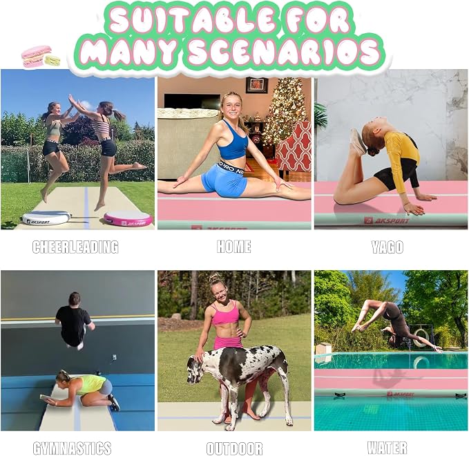 AKSPORT Inflatable Gymnatsics Mat Tumble Track 10ft 13ft 16ft 20ft 23ft Air Tumbling Mat with Air Pump for Home Use/Training/Cheerleading/Yoga