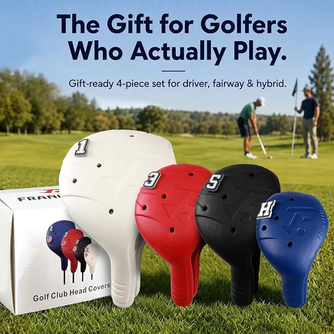 Snap-On Golf Club Covers for Right-Handed Golf Clubs, Easy On Off in 1 Second, Fits 460cc Drivers, Washable EVA Plastic with Shaft Lock, DIY Pins for Customization