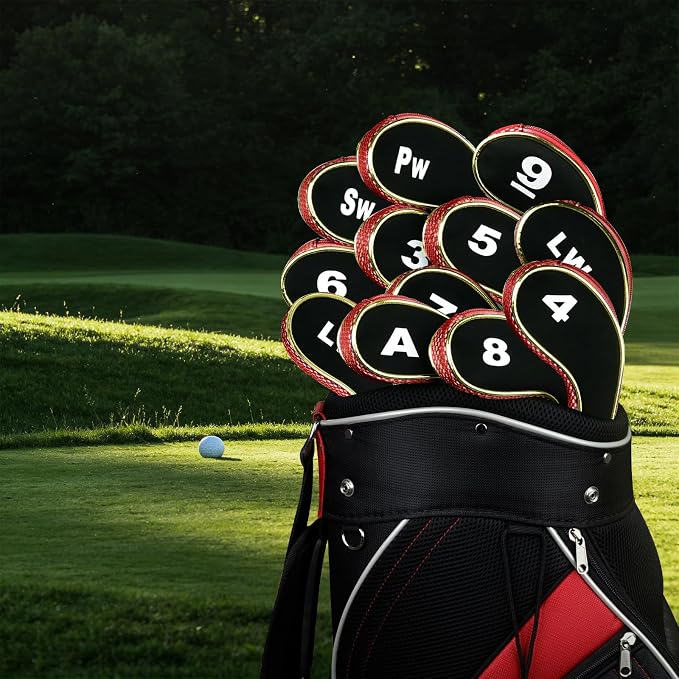 Andux Gold Golf Iron Club Head Covers No. on Both Sides Long Neck with Zipper 12pcs/Set