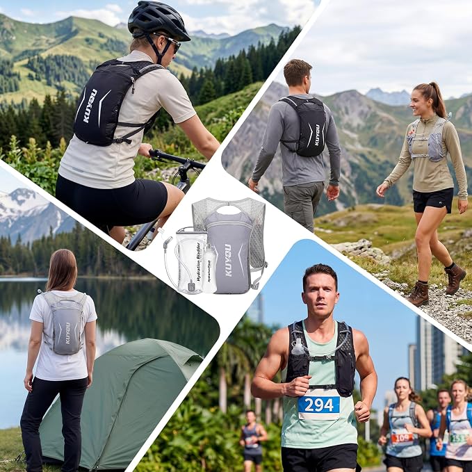 KUYOU Running Vest for Women & Men, Lightweight Hydration Backpack with 2L Water Bladder, Water Backpack for Trail Running, Hiking, Cycling & Marathon