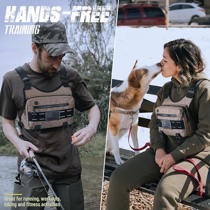 RXW Outdoor Sport Chest Rig for Men Women, Running Vest Bag with Pack Holster, Chest Pack Built in Phone Holder for Cycling, Camping,Travel, Hiking, Workouts, EDC(Brown)